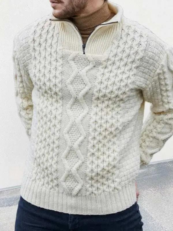kakaclo Stylish Men's Zip-Up Turtleneck Cable Knit Sweater - Men Shirts | MENLL